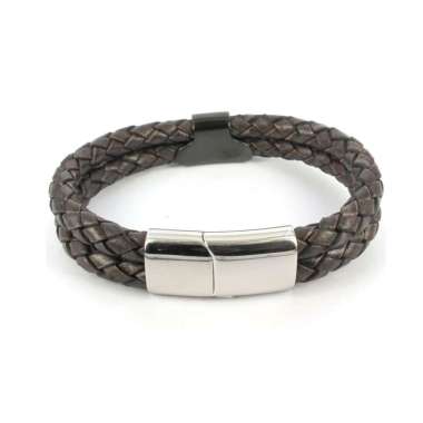 Dparis Silver Gelang Tangan Kulit Double KI127 BROWN