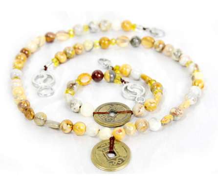 Kalung kesehatan Energy / kalung terapi kesehatan Genki MAQNVM Fortune Jasper - Coklat / Putih