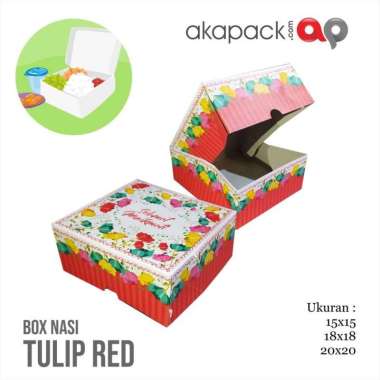 Kotak Nasi Snack Box Tulip Flower isi 20pcs 20x20 cm/ dus nasi Merah
