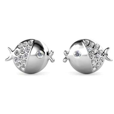 Little Fugu Earrings White Gold - Anting Crystal by Her Jewellery