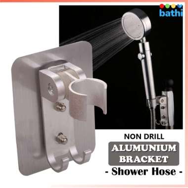 BATHI-BR201 Dudukan Shower Tempel Alumunium Bracket Shower Hose Silver