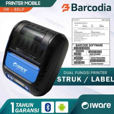 PRINTER LABEL BLUETOOTH MOBILE THERMAL 80MM IWARE IW-80LP / PRINTER THERMAL PORTABLE / PRINTER KASIR