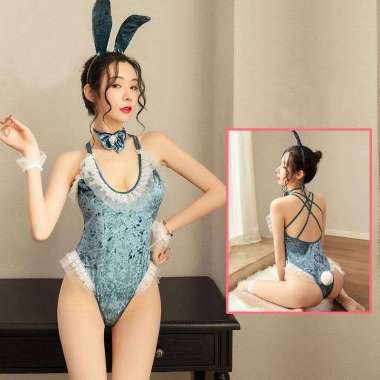 Baju sexy kelinci Lucu cosplay Seragam Jumpsuit Selangkangan Open maus FREE Hijau/A
