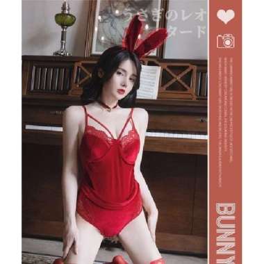 Baju sexy kelinci Lucu cosplay Seragam Jumpsuit Selangkangan Open maus FREE Merah/B