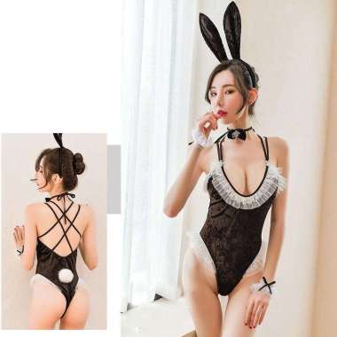 Baju sexy kelinci Lucu cosplay Seragam Jumpsuit Selangkangan Open maus FREE Hitam/A