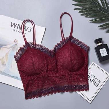 Pakaian Dalam bra gadis remaja Renda tanpa kawat BH Wanita Lace mause All Size Maroon