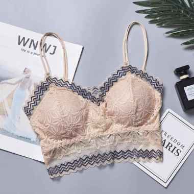 Pakaian Dalam bra gadis remaja Renda tanpa kawat BH Wanita Lace mause All Size Cream