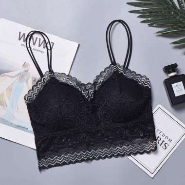 Pakaian Dalam bra gadis remaja Renda tanpa kawat BH Wanita Lace mause All Size Hitam