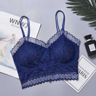 Pakaian Dalam bra gadis remaja Renda tanpa kawat BH Wanita Lace mause All Size Navy