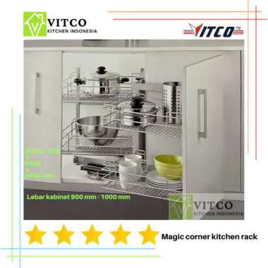 VITCO Magic Corner Kitchen Rack/ Rak Sudut untuk Kabinet 900 - 1000 mm Steel Chrome Kanan