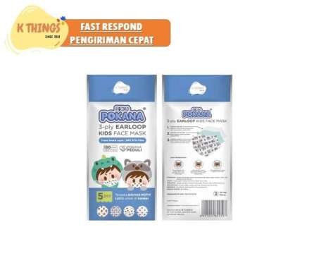 Pokana 3Ply Earloop Kids Surgical Face Mask Masker Anak Pokana 5 Pcs