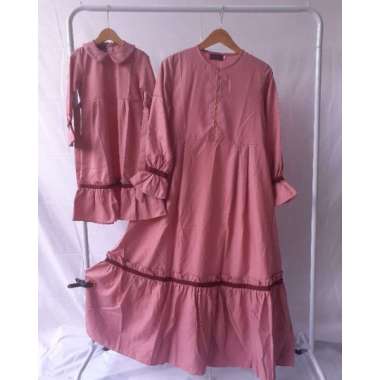 Gamis PREMIUM NAFILAH Couple Ibu & Anak Katun TOYOBO FODU Original THOYYIBAH XXL PINK {DEWASA)