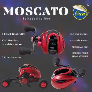 REEL BC BAITCASTING ORCA MOSCATO 7+1BB HANDLE KIRI - Merah Merah