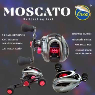 REEL BC BAITCASTING ORCA MOSCATO 7+1BB HANDLE KIRI - Merah SILVER