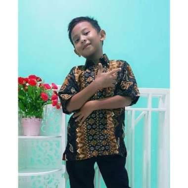 Dimitri Collection - Kemeja Batik Anak Lengan Pendek - Motif Mega Mendung XL Black