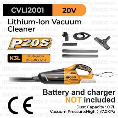 P20S Cordless Vacuum Cleaner (0.7L 7kPa) INGCO CVLI2001 Penyedot Debu