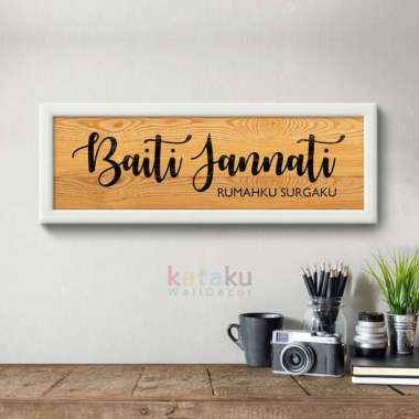 Hiasan Dinding Rumah Quotes Baiti Jannati Rustic Sign Wall Decoration - putih