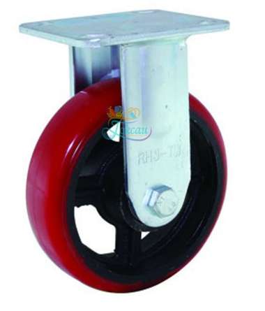 Roda Troly / Troli / Trolly PU Merah 8 Inch Heavy Duty Mati ( Fixed ) RHJ Indonesia