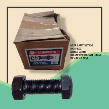 BAUT NC 5/8 X 2 KUNCI 23 PANJANG 5 CM NC - Baut Mur Hitam NC 5/8X2 DUS 40 PCS