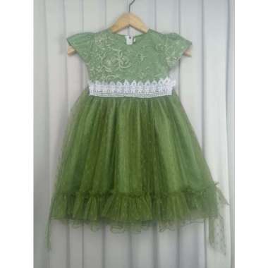 Dress Anak Perempuan dengan Brokat untuk Pesta dan Kondangan/Baju Pesta Anak Perempuan Brokat Lucu/Gaun Anak Perempuan Brokat 5-6 tahun Sage
