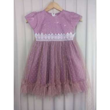 Dress Anak Perempuan dengan Brokat untuk Pesta dan Kondangan/Baju Pesta Anak Perempuan Brokat Lucu/Gaun Anak Perempuan Brokat 1-2 tahun Lylac