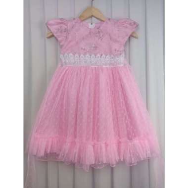Dress Anak Perempuan dengan Brokat untuk Pesta dan Kondangan/Baju Pesta Anak Perempuan Brokat Lucu/Gaun Anak Perempuan Brokat 7-8 tahun Pink