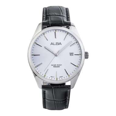Jam Tangan Pria Alba AS9R03X1 Men Silver Dial Black Leather Strap