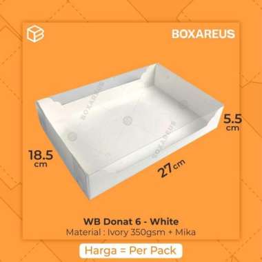Box Donat isi 6 | Dus Donat Laminasi | Kotak Mika | WB DONAT6 WHITE