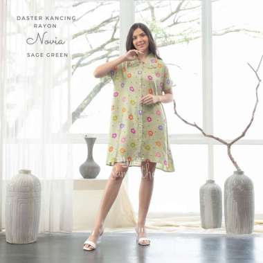 Dress Rayon Kancing Motif Novia Novia Sage Green
