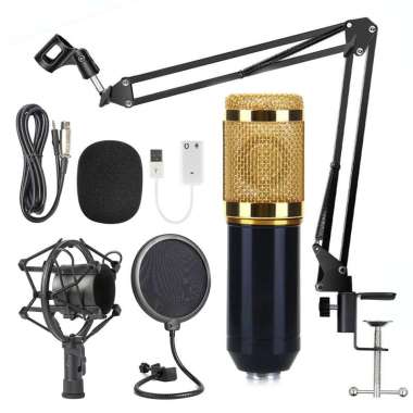 BM800 Full Set Professional Studio Condenser Sound Recording Microphone Podcast Hitam Gold