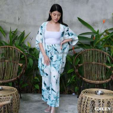 ELLIPSESINC Set Cardigan Tie Dye / Kardigan Tie Dye / Setelan Cardigan Tie Dye L DARK GREEN