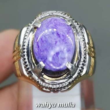 Cincin Batu Akik Charoite Bulu Macan Ungu Asli (Kode 1956) Ungu