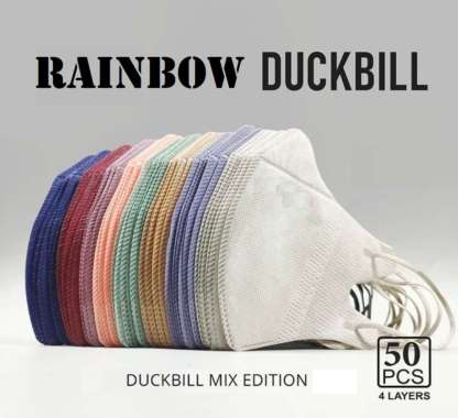 MASKER DUCKBILL RAINBOW WARNA WARNI 4 PLY 50 PCS DUCK BILL PREMIUM MOUSON ALKINDO CAREION CCARE WEMA