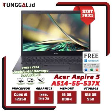 ACER ASPIRE 5 SLIM A514-55-537X i5-1235U 16GB 512GB 14.0 IPS W11 OHS 16 gb