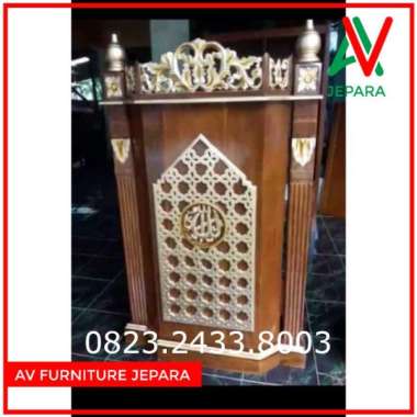 Kaligrafi ukir mimbar masjid kayu jati Jepara mimbar podium mimbar minimalis