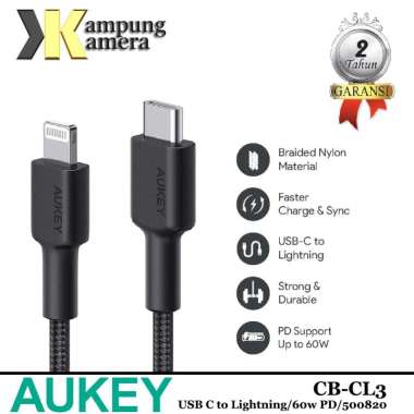 Aukey CB-CL3 Black Kabel Charger USB C to Lightning - 500820