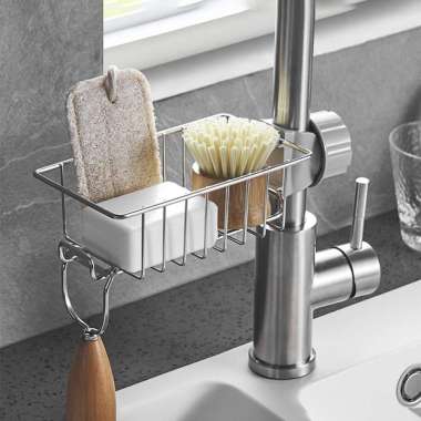 Rak Gantungan Kran Stainless Keran Tempat Spons Cuci Piring Wastafel Abu