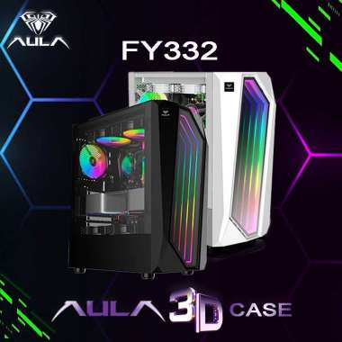 Casing PC Gaming 3D Design AULA FY332 include 3 fans RGB - Putih/Hitam putih
