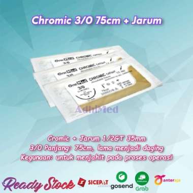 benang jahit catgut chromic 3/0 dengan jarum 75cm