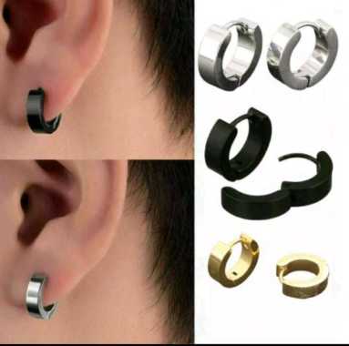 (1pcs ) ANTING TITANIUM TINDIK TERLARIS PRIA WANITA ANTI KARAT TERLARIS HITAM