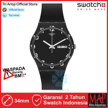 Swatch GB757 Original Swatch OVER BLACK Jam Tangan Unisex Analog Black Silicone