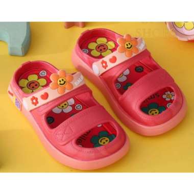 Sandal Anak Wanita Karet Jelly Ban Dua Motif Bunga Matahari 029-A4 30-31 Merah