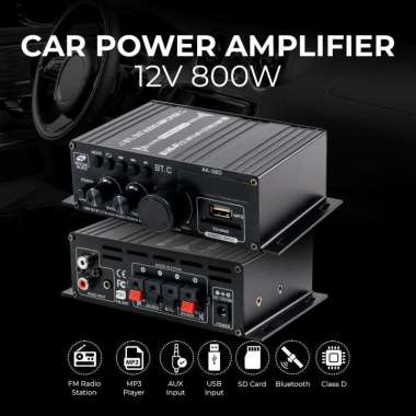 Amplifier Mobil Penguat Daya Audio Bluetooth Car Power 12V 800W AK380 Black