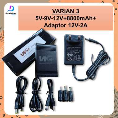 DC Mini UPS Portable untuk CCTV Wifi Router USB 5V/9V/12V 5V/12V/12V with Adaptor 12V 2A 5V-9V-12V+8