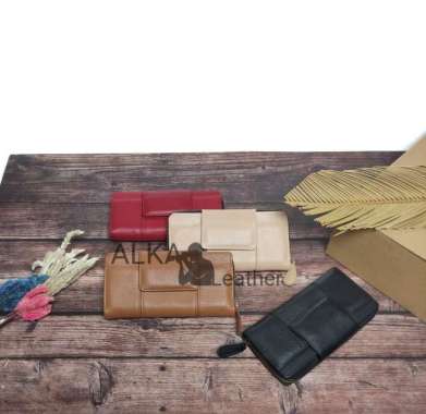 Bossindo dompet kulit sapi asli model panjang buatan garut tas kulit merah bata