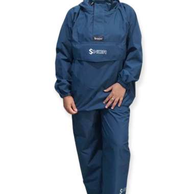Jas Hujan SNDR Jas Hujan Saku Kanguru Bahan Taslan Import Anti air - Squash, L L Denim Blue