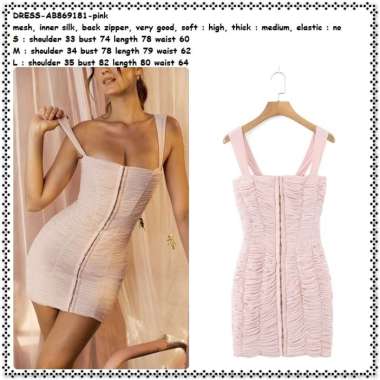 AB869181 Sexy Mini Dress Pesta Bodycon Gaun Pink Wanita Korea Import