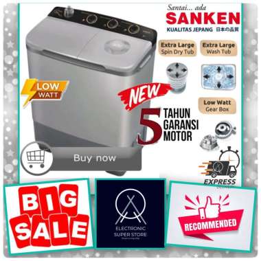 MESIN CUCI SANKEN 8KG TW-8600 TW8600 TW 8600 2 TABUNG SUPER LOW WATT SPIN DRY TUB TWIN TUB SANKEN