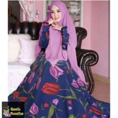 Gamis Ashanty Woolpeach Wolfis Monalisa Motif Syari Syar'i Lebar Murah Multicolor