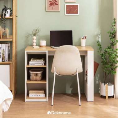Dekoruma KINO Meja Belajar Kayu dengan Rak Penyimpanan - Meja Kerja